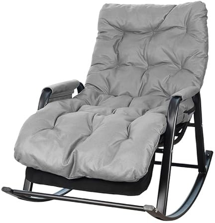 TUOLON Schaukelstuhl Schaukelstuhl mit Armlehnen und Seitentasche, Gestell aus Stahl, Fußstütze verstellbar in 5 Höhen, Tragkraft 250 kg, für Wohnzimmer, Schlafzimmer, Grau