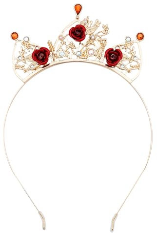Disney Store Official, La Bella y la Bestia, Bella tiara infantil, accesorio para disfraz con acabado dorado, rosas rojas y diamantes de estrás