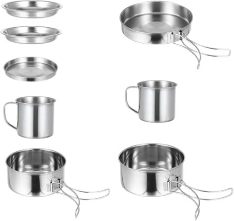 Toyvian 1 Set Edelstahl-Topfset Camping-Set Kochgeschirr Picknick Tragbarer Kochtopf Wander-Kochausrüstung Camp-Kochutensilien Grill-Kochwerkzeuge Wander-Kochutensilien Silber