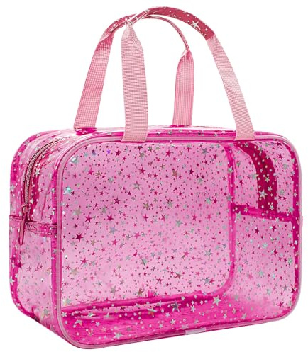 Personalized Initial Clear Makeup Bag Pink Cosmetic Bag Set Large Travel Toiletry Bag, Cute Clear Make Up Bags Organizer Bag for Girlfriend Teacher Gifts Teen Girl Gifts Trendy Stuff, Red, Star