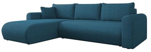 Mirjan24 Ecksofa Eliwo Cord, Design Eckcouch, Couch mit Schlaffunktion und Bettkasten, Wohnlandschaft, Bettfunktion L-Form Sofa, Ottomane universell (Poso 05)