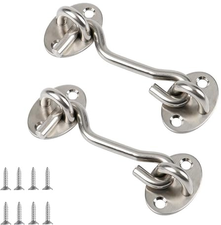 Zydiwo 2 Piezas Gancho de Cabina Cerradura de Puerta de Granero y Pestillo de Ojo Negro Gancho de Ventana con Tornillo para Graneros Ventanas Puertas Cabañas (Plata, 4 pulgadas)