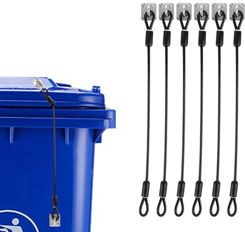 LDHHYH 6PCS Universal Trash Can Lid Lock, Rubber Coated Braided Wire Rope Trash Bin Lid Lanyard Cable with Square Buckle for Outdoor Bins