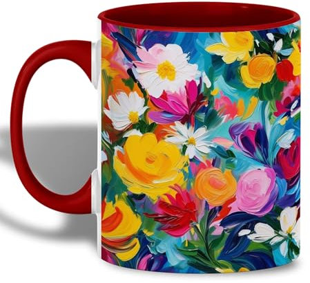Kaffeebecher Lebendige Blume Bunte Blume Künstlerisch Botanisch Hell Frühling Abstrakt Blüte Kaffeetasse Premium Weihnachtstasse Lustig Bürotasse Für Geschenk Freunde Arbeit 330ML