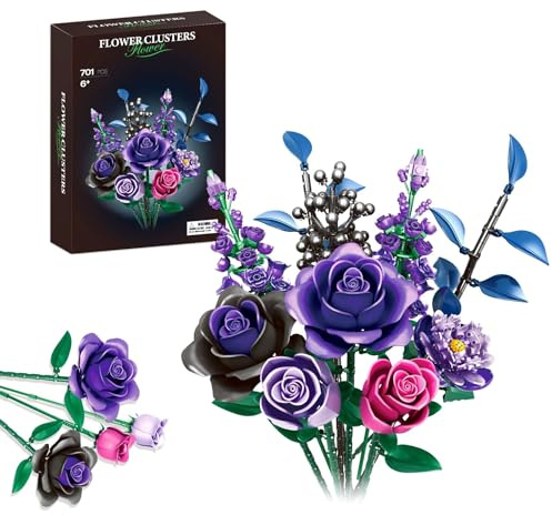MITIZBLOX Flowers Bouquet Building Set, Artificial Rose Flower Botanical Collection Building Kit Toys Gothic Home Decor Gifts for Valentine Day, Birthday, Mother's Day, Toys for Girls Women Kids 6+