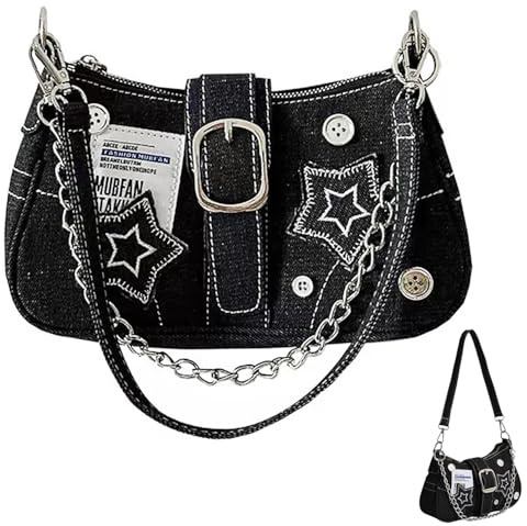 Nievajio 1 Stück Y2K Star Denim Achseltasche, Vintage Gothic Umhängetasche Damen Grunge Punk Handtasche