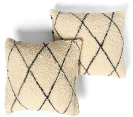 OHS Teddy Fleece Cushion Covers 45 x 45cm, Ultra Soft Diamond Design Decorative Square Throw Pillow Covers with Invisible Zipper for Couch Bedroom Living Room 2 Pack, Monochrome