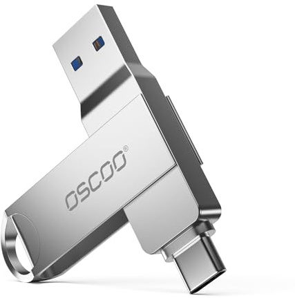 OSCOO 256GB USB Flash Drive, USB 3.1 Gen 1 Dual USB-C & USB-A Memory Stick, Portable Thumb Drive for iPhone 15/16/17, Mac, Android Phones, Tablets, Laptops, Mac, Windows - Photo & Video Backup