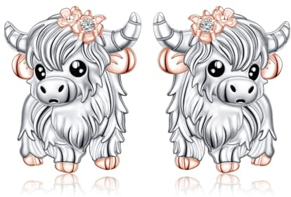 Flyow Sterling Silber Niedliche Tier Ohrringe Meerschweinchen/Giraffe/Hochland Kuh/Katze/Koala/Capybara Ohrstecker Hypoallergener Tierliebhaber Schmuck Geschenke für Frauen Mädchen