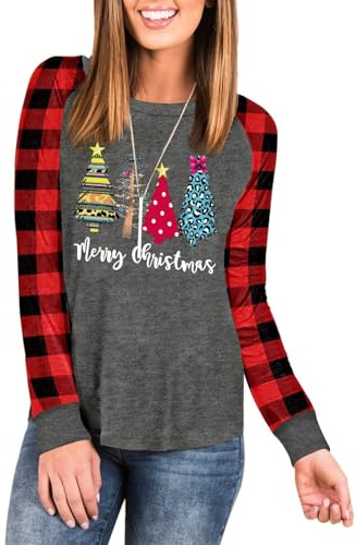 LACOZY Women's Christmas Shirt Long Sleeve Crewneck Xmas Tee Tunic Top Knit Oversized Pullover Sweater Holiday Outfits