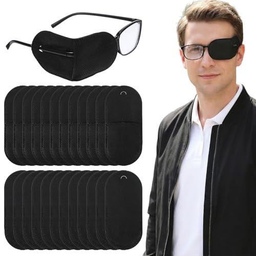 Guduling 24 Stück Brillen Augenklappe, Augenklappen, Schwarz | Eye Patch für Erwachsene und Kinder, Sonnenschutz Augenklappe für Amblyopie, Strabismus und postoperative Versorgung