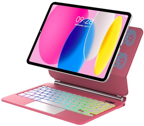 JADEMALL Magic Tastatur Für iPad A16 11/10. Gen mit TP & Beleuchtung QWERTZ | Mit 7-Farben Beleuchtung & Touchpad - Premium Schutzhülle mit Tastatur, Magic Keyboard für iPad 11 Rot