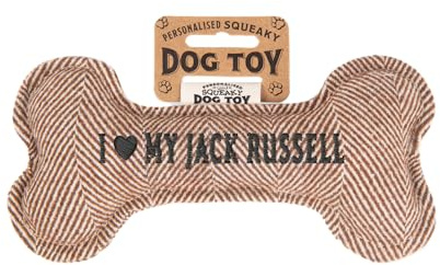 History & Heraldry Personalisiertes Quietschendes Hundespielzeug, Knochen Form, mit `Jack Russell' Aufschrift, Stoffspielzeug für Hunde