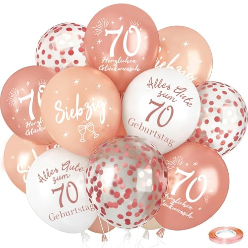24 Stück Luftballons Roségold 70. Geburtstag, Deko 70. Geburtstags Frauen