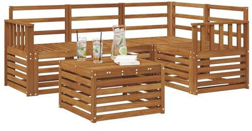 vidaXL Outdoor-Sofagarnitur 5 pcs Natur, Moderner Garten-Sofaset, Coole Terrassenmöbel, zeitgemäße Lounge, modulares Design, Akazien-Elemente