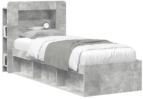 vidaXL Kopfteil-Schrank mit Speicher Betongrau Holzwerkstoff, Organisationsschrank fürs Schlafzimmer, vielseitiger Kopfhörer, stylische Ergänzung, haltbare Aufbewahrung