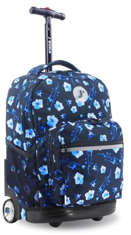 J World Sunrise Kids Rolling Backpack with Wheels for Girls Boys, Roller Bookbag for School, 18 x 13 x 9 Inches, Night Bloom