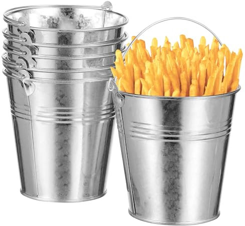 NUOLUX Mini Tinplate Metal Bucket Icing French Fries Tin Pails - 6 Pieces
