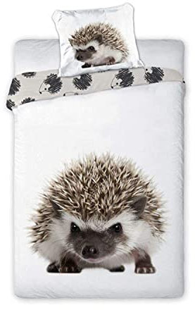 DEKBED Discounter.nl Faro - Bettwäsche-Set für Einzelbett, Baumwolle, Hedgehog Animal and Nature 140 x 200 cm + Kissenbezug 70 x 90 cm, 100% Baumwolle
