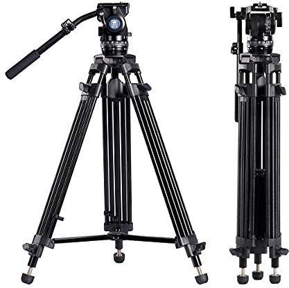 SIRUI SH15T+BCH-10 - Kit treppiede professionale per videocamera con testa fluida, controllo attrito, maniglia, manico telescopico, spanditore medio livello, kit treppiede in alluminio, 140 cm