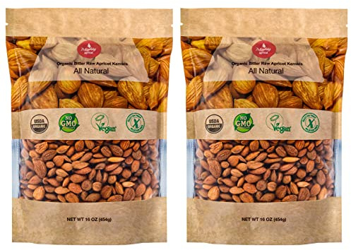 Mighty Apricot USDA Organic Bitter Apricot Kernels(1LB) 16oz (2 Pack), Natural Raw Bitter Apricot Seeds, Vegan, Non-GMO, Gluten Free, Great source of Vitamin B17 and B15, Maximum 3 Kernels/day