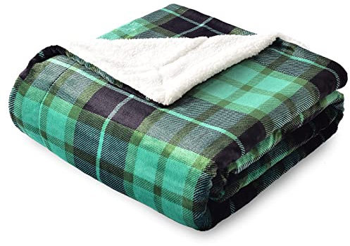 SOCHOW Karierte Sherpa Decke Fleecedecke Kuscheldecken, Dicke Sofadecke Couchdecke, doppelseitig superweiche warm luxuriöse Sofaüberwurf Flauschige Wohndecke 150 x 200 cm, Grün