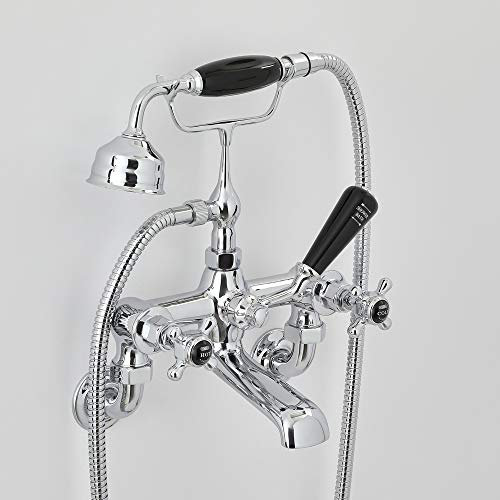 Milano Elizabeth Traditional Wall Mounted Bath Shower Mixer Tap Crosshead Handles - Chrome Black