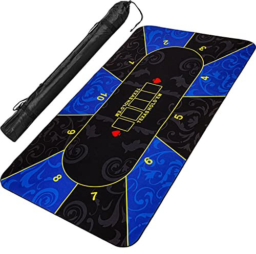 GAMES PLANET XXL Pokermatte, bis zu 10 Spieler, Maße 160x80cm, blau-schwarz, inkl. Tragetasche, Unterseite Naturkautschuk, wasserabweisend