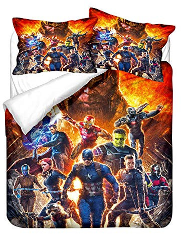 GDGM Bettwäsche Mit 1 Bettbezug Und 1/2 Kissenbezügen, Motiv Superhelden Marvel The Aveers Für Kinder Und Bettwäsche,Mikrofaser (C,135x200cm+75x50cm)