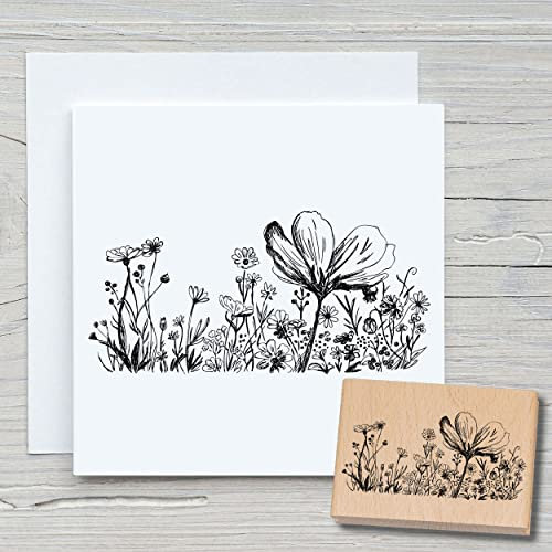 NEWSTAMPS Stempel Blumenwiese 01 Motivstempel groß aus Holz & Gummi zum Karten basteln, Holzstempel, Blumen, Pflanzen, Floral, Wiese, Gräser, Scrapbook, Textilstempel, Deko, Kinder