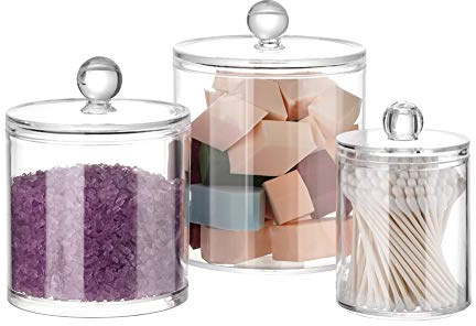 3 Stück Klare Make-Up-Pads Container Organizer, Wattestäbchen Aufbewahrung, Transparente Wattestäbchen Aufbewahrungsbox, Transparente Schwammbox, Bad Gläser Veranstalter Beauty Glas Aufbewahrung
