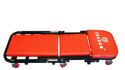TEKSON® 2-in-1 Creeper und Sitz | Falt-KFZ Montagerollbrett & Sitz Mechanik | Auto Creeper Rollbrett | Werkstattliege mit 7 Rollen | 135 KG Kapazität