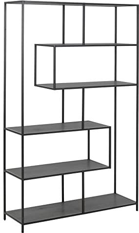 AC Design Furniture Jörn Asymmetrisches Bücherregal mit 5 Ablagen, H: 185 x B: 114 x T: 35 cm, Schwarz Esche/Schwarz, Holz/Metall, 1 Stk.