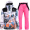 Wintersport Skibekleidung Anzug Wasserdicht Snowboard Jacken Mäntel Schneeanzüge Regen Schneejacke Und Hosen Mantel Rosa Hose L