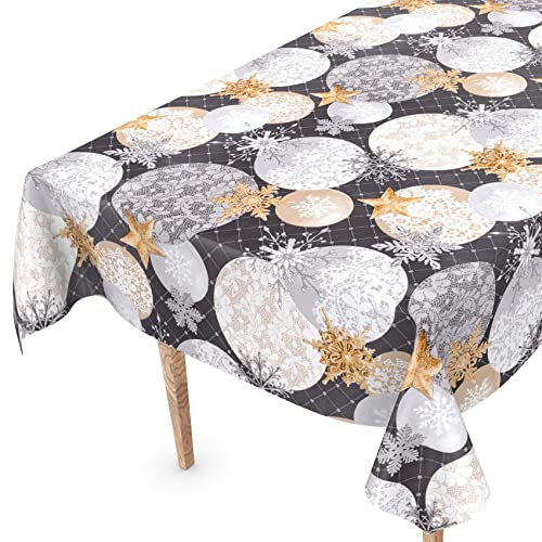 Tischdecke abwaschbar Weihnachten Wachstuchtischdecke 160 x 140cm Schnittkante Anthrazit Wachstuch