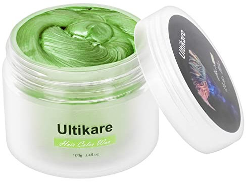 Hair Colour Wax, Ultikare Temporary Color Hair Dye, Instant Hair Dye Wax Mud Washable Natural Hairstyle Color Pomade,Styling Hair Clays for Men Women Party, Cosplay & Halloween 3.4 Fl Oz (Green)