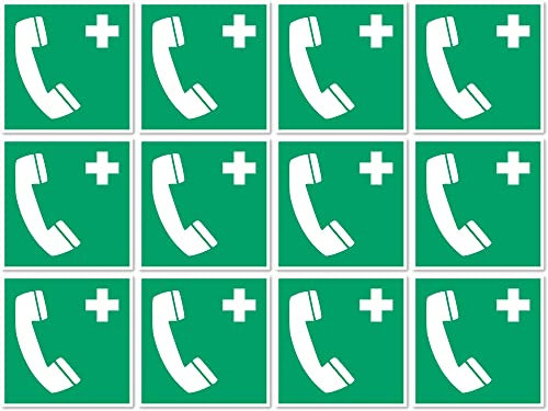 Notruftelefon, Rettungszeichen: E004 - DIN EN ISO 7010 / ASR A1.3 - Aufkleber: 2,5 cm, 12 Stück