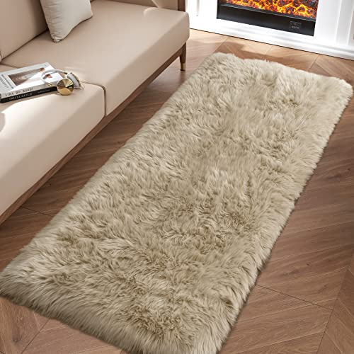 Beige, flauschiger Teppich für Schlafzimmer, 60x152 cm, Kunstfell-Teppich für Läufer, weicher Shag Teppich für Sofa, Couchkissen, gemütlicher, Heimdekoration, rechteckig
