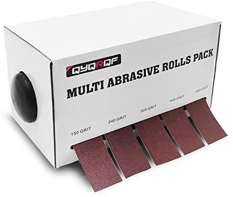 QYQRQF Schmirgeltuchrolle, 5 Körnungen Schleifpapier Rollen Sortiert Schleifpapier mit Spender für Holzbearbeitung Automotive Metall Polieren, 150 240 320 400 600 Körnungen pro Rolle 6 Meter