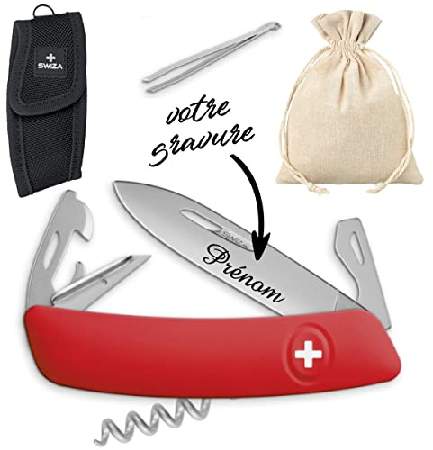 Gravure Events - Véritable Couteau Suisse personnalisé - Gravé avec le prénom de votre choix - Cadeau Homme femme ou adolescent, Fête des pères, anniversaire Noël (Rouge)