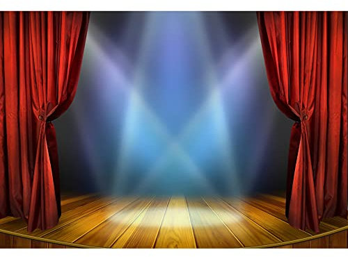 Aoihrraan 1,5x1m Theater Bühne Hintergrund Rot Gardinen Rustikal Holz Boden Scheinwerfer Fotografie Hintergrund Talent Leistung Show Auszeichnung Zeremonie Festival Feier Banner Foto Requisiten
