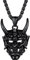 U7 Edelstahl Kette Mann Prajna Maske Anhänger Halskette schwarz Böse Dämon Horn Schädel mit Weizenkette Gotik Japanische Samurai Modeschmuck Accessoire für Vatertag Geburtstag