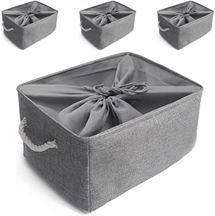 Mangata Jumbo Fabric Storage Boxes, Multi-Size, Linen Organiser Baskets for Shelves - 4 Pack, 50x40x30 cm(Grey, XXL)