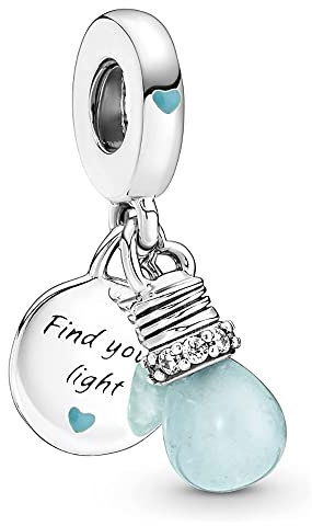 Lkwidi Charme Glow-in-the-dark Glühbirne Double Dangle Charms-Anhänger 925 Sterling Silber Charm Bead Pendant für Europäische Armbänder und Halsketten