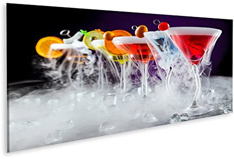 Bild auf Leinwand Martini Getränke Mit Trockeneis Rauch Effekt Serviert Auf Bartresen Mit Dunklen Farbigen Hintergrund 120x 40cm - Wandbild Poster Kunstdruck Bilder