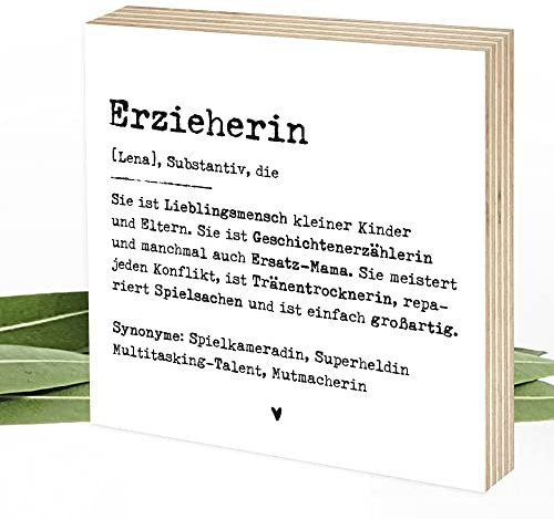 Wunderpixel® personalisiertes Holzbild Definition Erzieherin - 15x15x2cm zum Hinstellen/Aufhängen, echter Fotodruck mit Spruch auf Holz - schwarz-weißes Wand-Bild Aufsteller Dekoration Geschenk-Idee