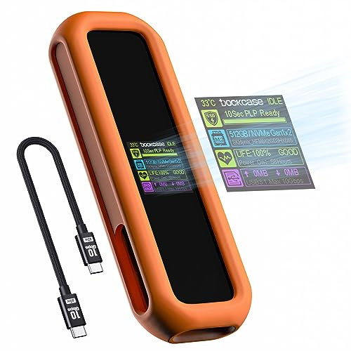DOCKCASE Smart M.2 NVMe SSD Enclosure with Silicone Case, 10s Power Loss Protection, Real-Time Disk Health Monitoring, USB 3.2 10Gbps, Compatible with 2230/2242/2260/2280 M-Key and M+B Key NVMe SSD