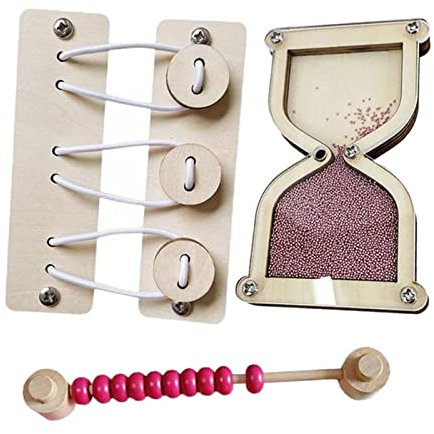 Baoblaze 3 pieces Wooden Busy Board Toys Early Educational Fine Enlightenment DIY for Kids Preschool Baby, Hourglass and Abacus Bead and Button