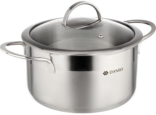 Daniks Bonn Edelstahl Kochtopf | Topf Induktion mit Glasdeckel | 20 cm 3.4 Liter | Nudeltopf Suppentopf Pastatopf | Silber