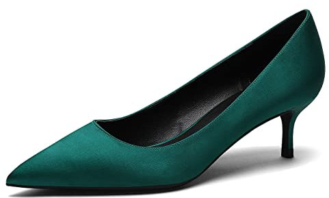 Tacones de Gatito para Mujer Satén Zapatos de tacón para Mujer Zapatos de graduación sin Cordones para Las Vacaciones de la Fiesta de Bodas Verde 38 EU